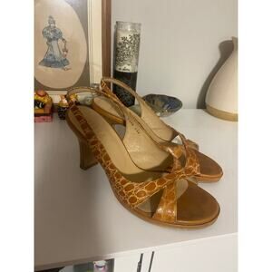 Vintage Pitti Japanese Leather Sandals - Size 24.5 (US 7.5) Tan Croc Texture
